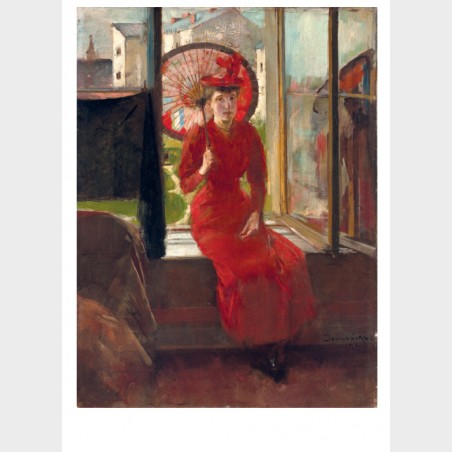 Pocztówka – Olga Boznańska, Kobieta z japońską parasolką