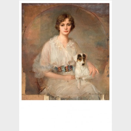 Pocztówka –  J. Mikulicz-Radecki, Portret młodej kobiety z psem