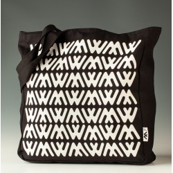 Torba z nadrukiem zapinana na zamek, ręcznie szyta