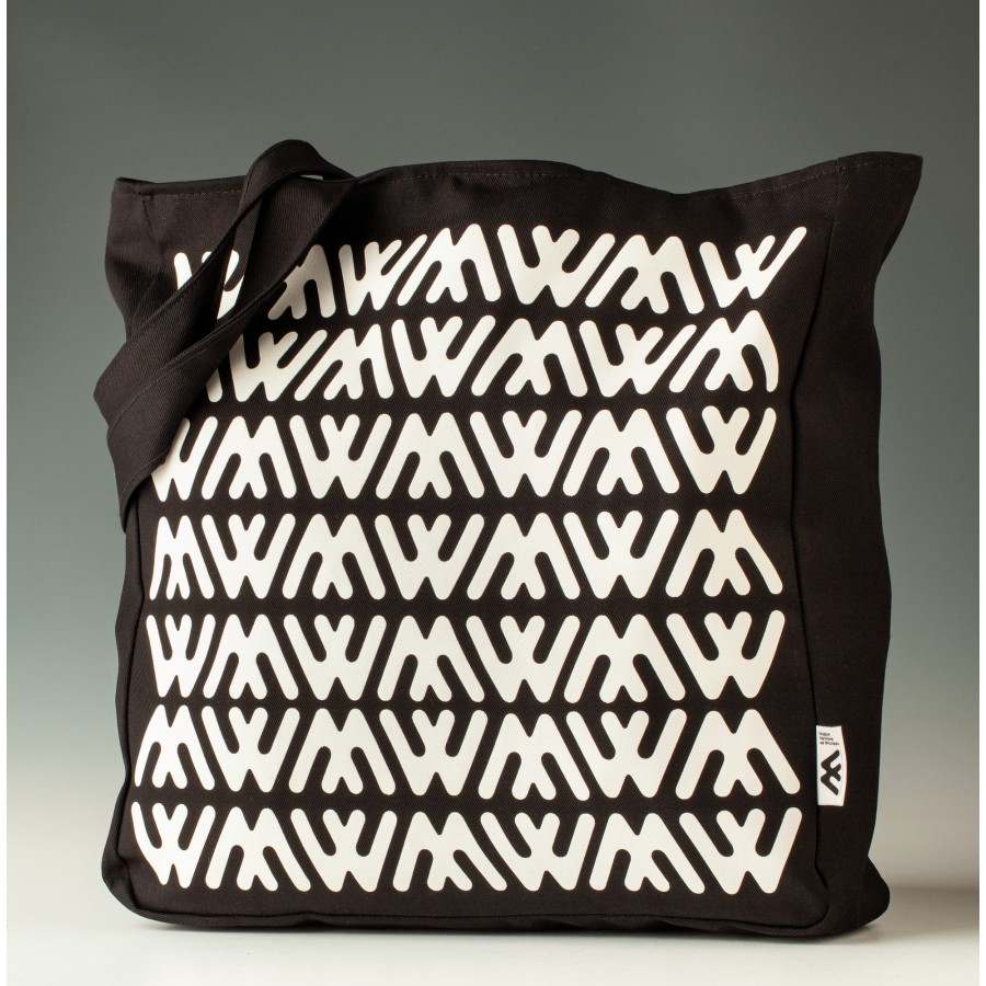 Torba z nadrukiem zapinana na zamek, ręcznie szyta